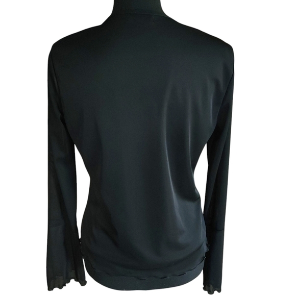Y2K Younique Black Sheer Bell Sleeve Keyhole Tie Top Sz L - Picture 2 of 7